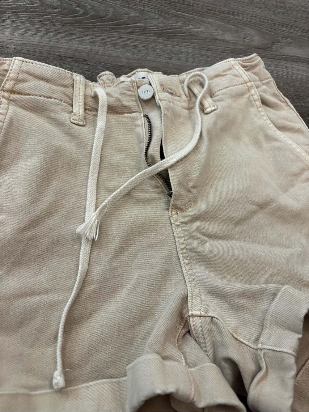PAIGE Vintage warm sand Christy shorts Beige Drawstring Cotton Blend Shorts